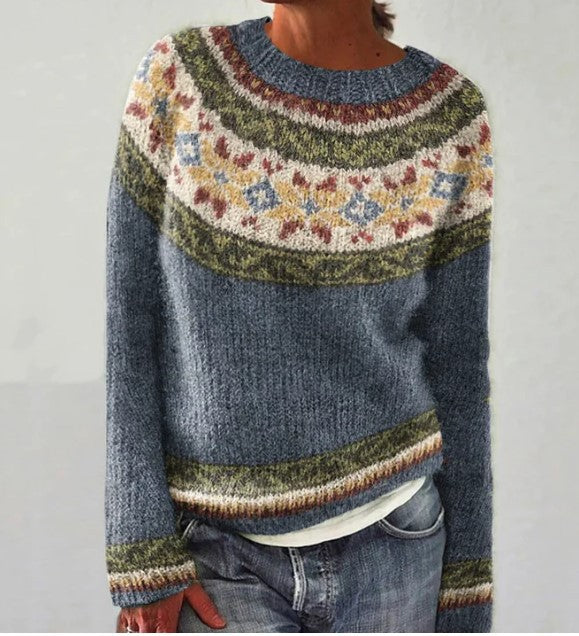 Elena - Color Block Round Neck Sweater
