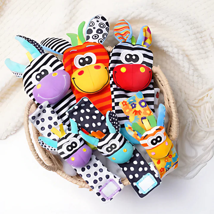 👶 Babysokjes & Polsbandjes met Rammelaar – Ontdek & Speel Set